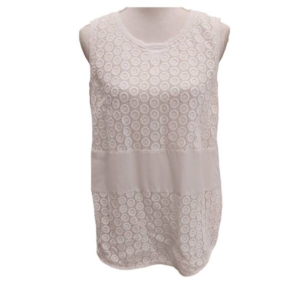 Calvin Klein Top Pullover Sleeveless Textured Print Layered White Large - Picture 1 of 5